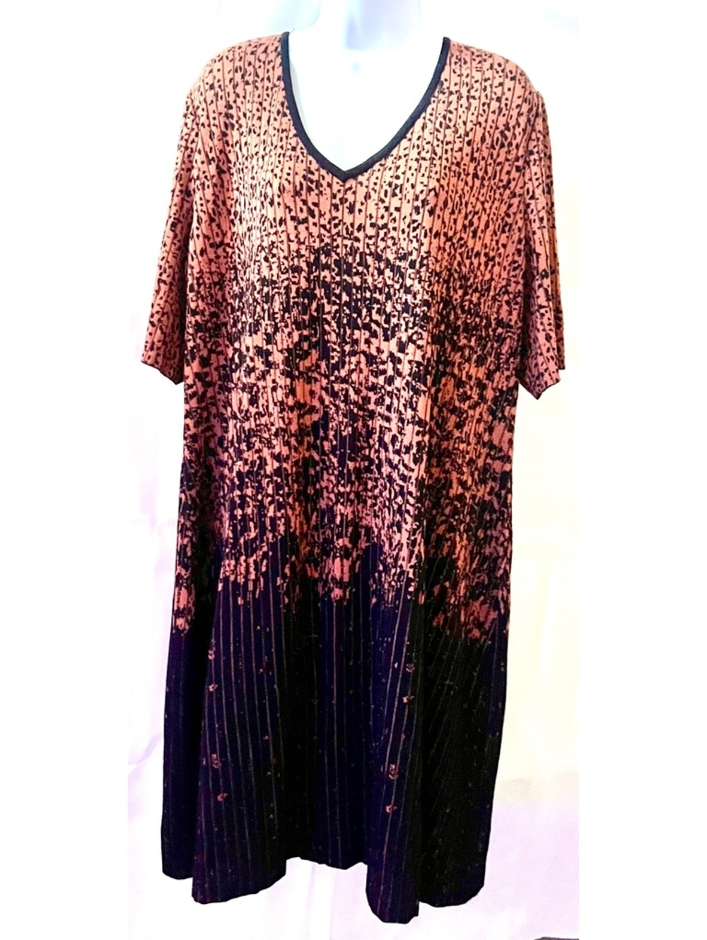 Ming Wang Women’s XL Abstract Ombré Knit Dress – Rust Brown & Black